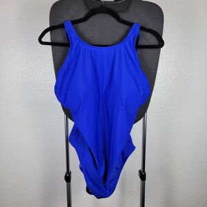 Kona Sol Women’s Onepiece High Neck Strappy Back Swimsuit Blue Size L (12-14)